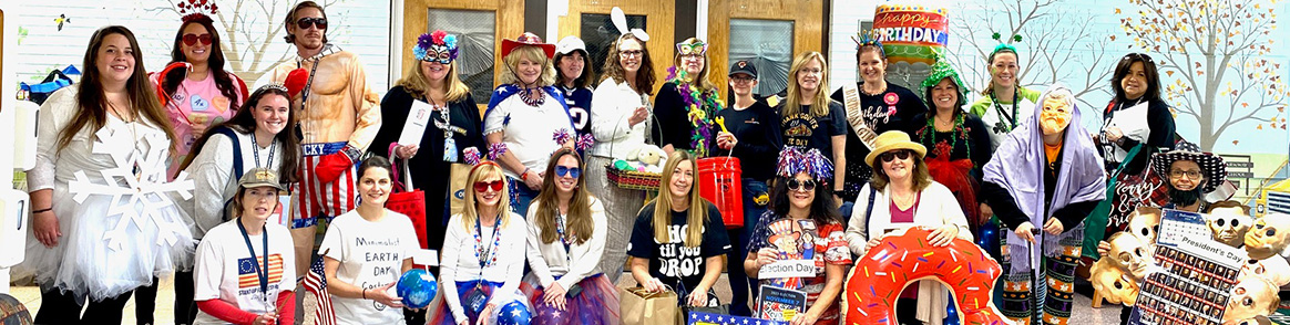 Teachers and staff dressed for Halloween